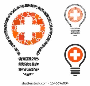 Medical bulb mosaic of tuberous parts in variable sizes and color hues, based on medical bulb icon. Vector tuberous parts are composed into mosaic. Medical bulb icons collage with dotted pattern.