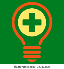 Medical Bulb vector icon. Style is bicolor flat symbol, orange and yellow colors, rounded angles, green background.