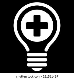 Medical Bulb vector icon. Style is flat symbol, white color, rounded angles, black background.