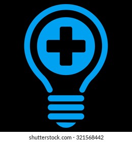 Medical Bulb vector icon. Style is flat symbol, blue color, rounded angles, black background.