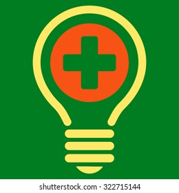Medical Bulb vector icon. Style is bicolor flat symbol, orange and yellow colors, rounded angles, green background.