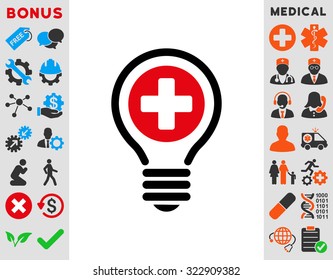 Medical Bulb vector icon. Style is bicolor flat symbol, intensive red and black colors, rounded angles, white background.
