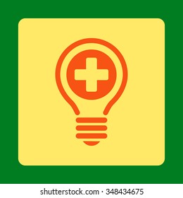 Medical Bulb vector icon. Style is flat rounded square button, orange and yellow colors, green background.