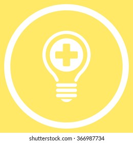 Medical Bulb vector icon. Style is flat circled symbol, white color, rounded angles, yellow background.