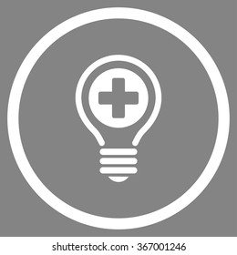 Medical Bulb vector icon. Style is flat circled symbol, white color, rounded angles, gray background.