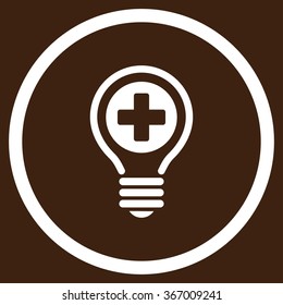 Medical Bulb vector icon. Style is flat circled symbol, white color, rounded angles, brown background.