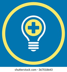 Medical Bulb vector icon. Style is bicolor flat circled symbol, yellow and white colors, rounded angles, blue background.