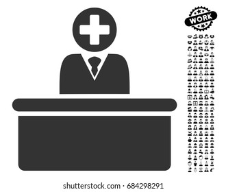 Medical Bureaucrat icon with black bonus men symbols. Medical Bureaucrat vector illustration style is a flat gray iconic symbol for web design, app user interfaces.