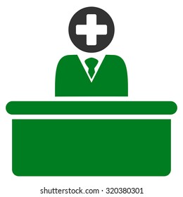 Medical Bureaucrat vector icon. Style is bicolor flat symbol, green and gray colors, rounded angles, white background.