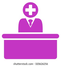 Medical Bureaucrat vector icon. Style is flat symbol, violet color, rounded angles, white background.