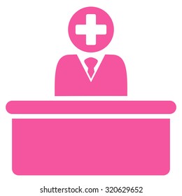 Medical Bureaucrat vector icon. Style is flat symbol, pink color, rounded angles, white background.