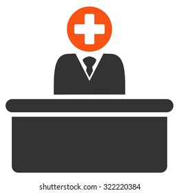 Medical Bureaucrat vector icon. Style is bicolor flat symbol, orange and gray colors, rounded angles, white background.