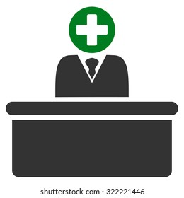 Medical Bureaucrat vector icon. Style is bi-color flat symbol, green and gray colors, rounded angles, white background.