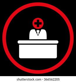 Medical Bureaucrat vector icon. Style is bicolor flat circled symbol, red and white colors, rounded angles, black background.