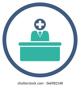 Medical Bureaucrat Vector Icon. Style Is Bicolor Flat Circled Symbol, Cobalt And Cyan Colors, Rounded Angles, White Background.