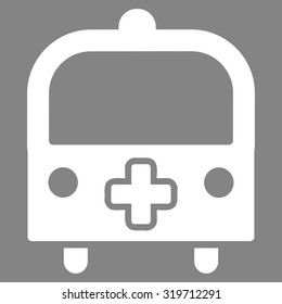 Medical Bus vector icon. Style is flat symbol, white color, rounded angles, gray background.