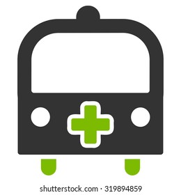 Medical Bus vector icon. Style is bicolor flat symbol, eco green and gray colors, rounded angles, white background.