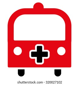 Medical Bus vector icon. Style is bicolor flat symbol, intensive red and black colors, rounded angles, white background.