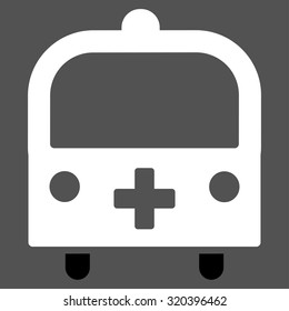 Medical Bus vector icon. Style is bicolor flat symbol, black and white colors, rounded angles, gray background.