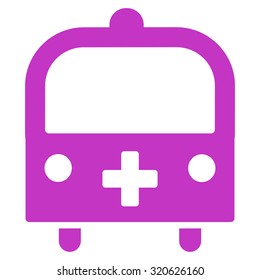 Medical Bus vector icon. Style is flat symbol, violet color, rounded angles, white background.