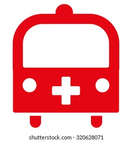 Medical Bus vector icon. Style is flat symbol, red color, rounded angles, white background.