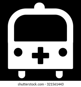 Medical Bus vector icon. Style is flat symbol, white color, rounded angles, black background.