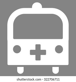 Medical Bus vector icon. Style is flat symbol, white color, rounded angles, gray background.