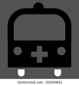 Medical Bus vector icon. Style is bicolor flat symbol, black and white colors, rounded angles, gray background.