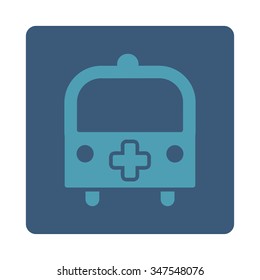 Medical Bus vector icon. Style is flat rounded square button, cyan and blue colors, white background.