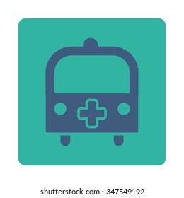 Medical Bus vector icon. Style is flat rounded square button, cobalt and cyan colors, white background.