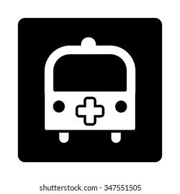 Medical Bus vector icon. Style is flat rounded square button, white and black colors, white background.