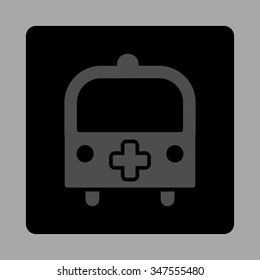 Medical Bus vector icon. Style is flat rounded square button, gray and black colors, silver background.