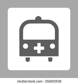 Medical Bus vector icon. Style is flat rounded square button, dark gray and white colors, silver background.