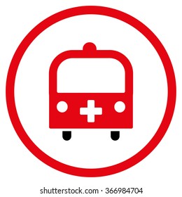 Medical Bus vector icon. Style is bicolor flat circled symbol, intensive red and black colors, rounded angles, white background.