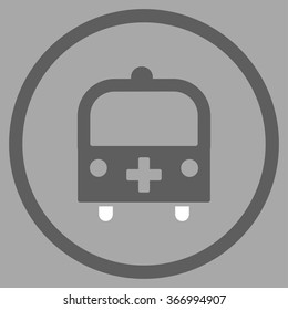 Medical Bus vector icon. Style is bicolor flat circled symbol, dark gray and white colors, rounded angles, silver background.