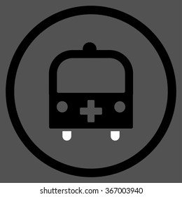 Medical Bus vector icon. Style is bicolor flat circled symbol, black and white colors, rounded angles, gray background.