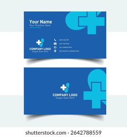 Medical business card template for doctors with clean and modern professional design in blue color