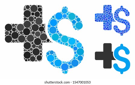 Medical business composition of circle elements in various sizes and color tones, based on medical business icon. Vector random circles are organized into blue composition.