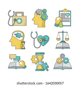 medical and business concept icon set over white background, colorful design, vector illustration