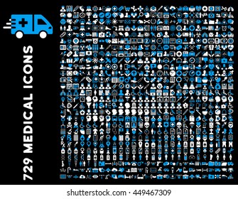 Medical business and doctor vector icon clipart. Style is bicolor blue and white flat icons isolated on a black background.