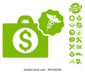 Medical Business icon with bonus tools graphic icons. Vector illustration style is flat iconic symbols, eco green color, white background.
