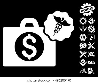 Medical Business icon with bonus tools clip art. Vector illustration style is flat iconic symbols, white color, black background.