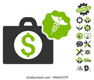 Medical Business icon with bonus tools graphic icons. Vector illustration style is flat iconic bicolor symbols, eco green and gray colors, white background.