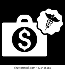 Medical Business icon. Vector style is flat iconic symbol with rounded angles, white color, black background.