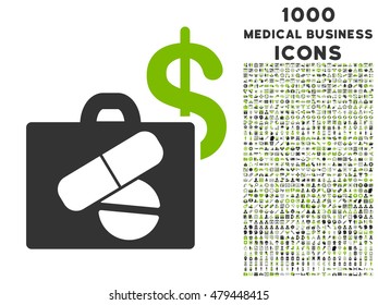 Medical Business vector bicolor icon with 1000 medical business icons. Set style is flat pictograms, eco green and gray colors, white background.