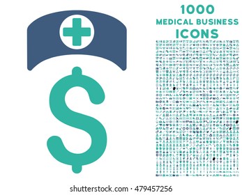 Medical Business vector bicolor icon with 1000 medical business icons. Set style is flat pictograms, cobalt and cyan colors, white background.