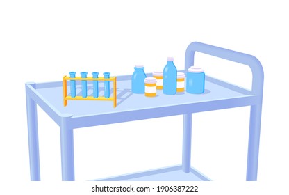 medical cabinet trolley with medical flask and jars isometric vector illustration