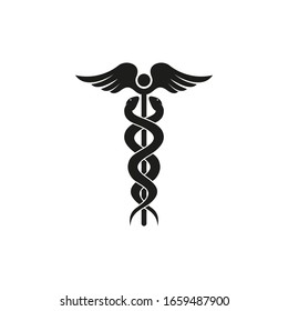 medical caduceus icon symbol, isolated on white background, vector Illustration