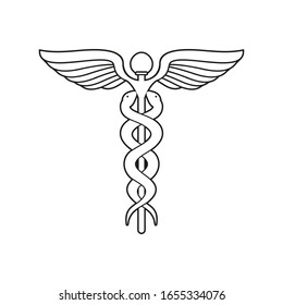 medical caduceus line icon symbol, isolated on white background, vector Illustration