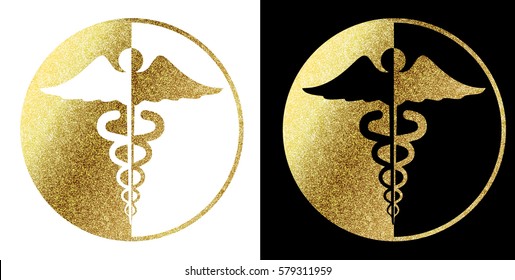 Medical Caduceus Logo In Golden